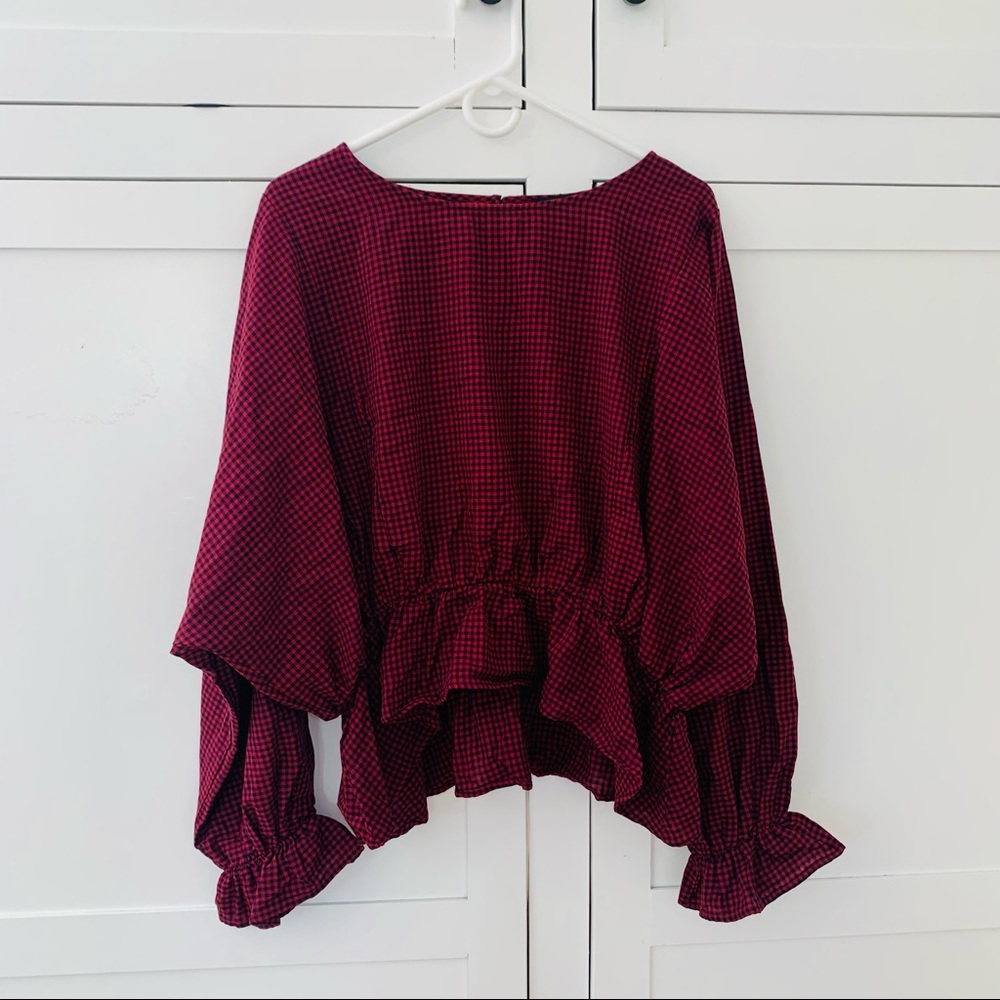 Forever 21 + Red/Blue Gingham Sinch Long Sleeve Top Size 3X